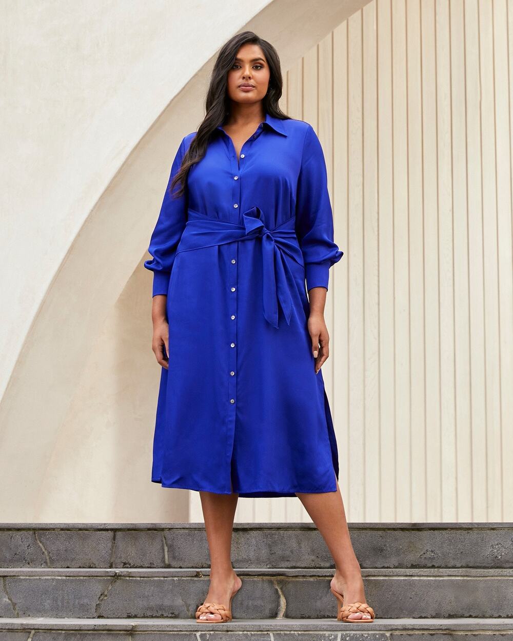 NWT Estelle Monaco Long Sleeve Tie Waist Cobalt Blue Midi Dress Size 2X